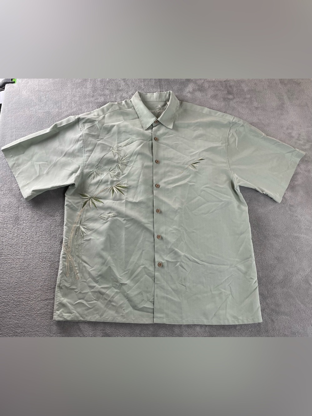 Men's Short Sleeve Hawaiian Shirt Bamboo Cay XL Embroidered Bamboo Button Up